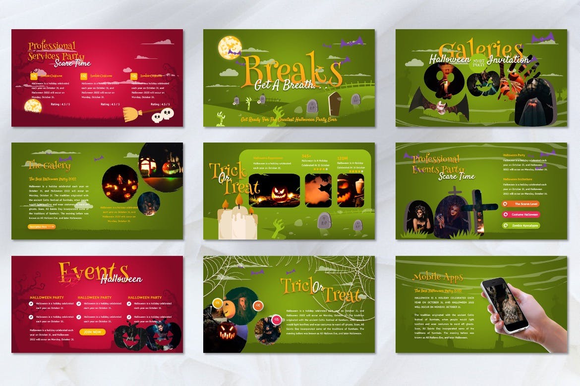 万圣节派对活动PPT模板下载 Zambie – Halloween Party Powerpoint Template 幻灯图表 sucaiwan.com