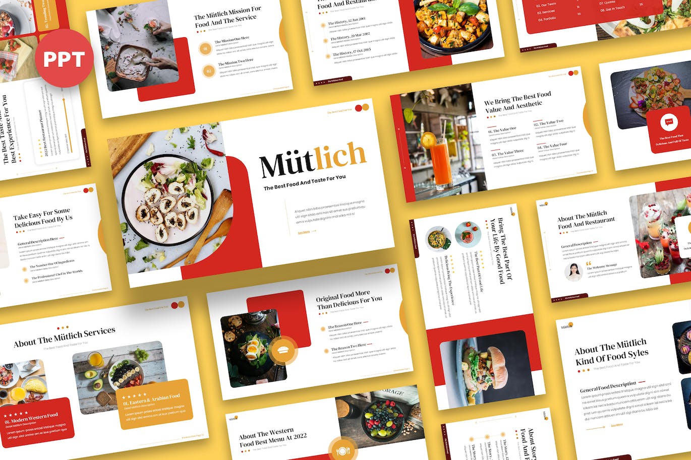 美食食品展示PPT幻灯片模板下载 Mutlich – Food Powerpoint 幻灯图表 sucaiwan.com