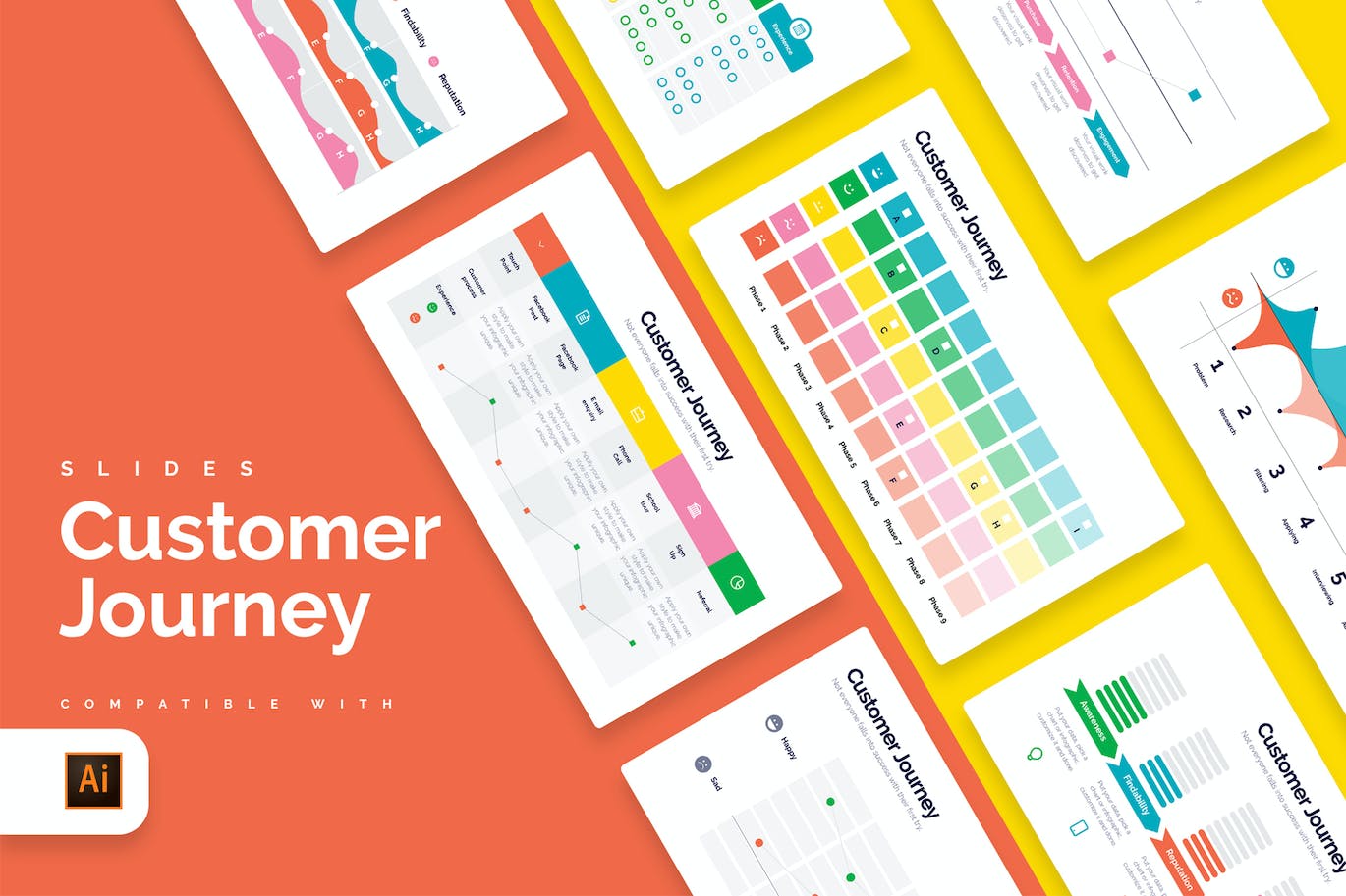 营销客户旅程信息图表设计AI矢量模板 Marketing Customer Journey Illustrator Infographic 幻灯图表 sucaiwan.com