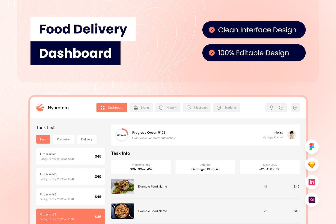 食品配送后台仪表盘UI设计模板 Food Delivery Dashboard APP UI sucaiwan.com