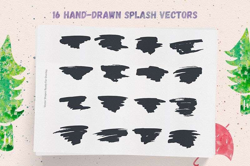 水彩墨迹艺术效果AI+PS笔刷套件 笔刷资源 sucaiwan.com