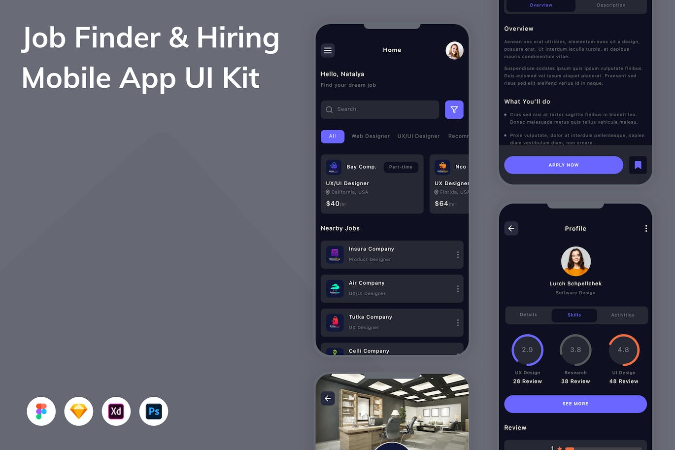 求职招聘App手机应用程序UI设计素材 Job Finder & Hiring Mobile App UI Kit APP UI sucaiwan.com