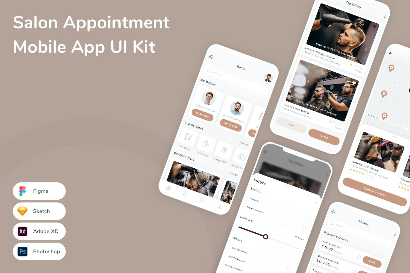 沙龙理发预约应用程序App界面设计UI套件 Salon Appointment Mobile App UI Kit APP UI sucaiwan.com