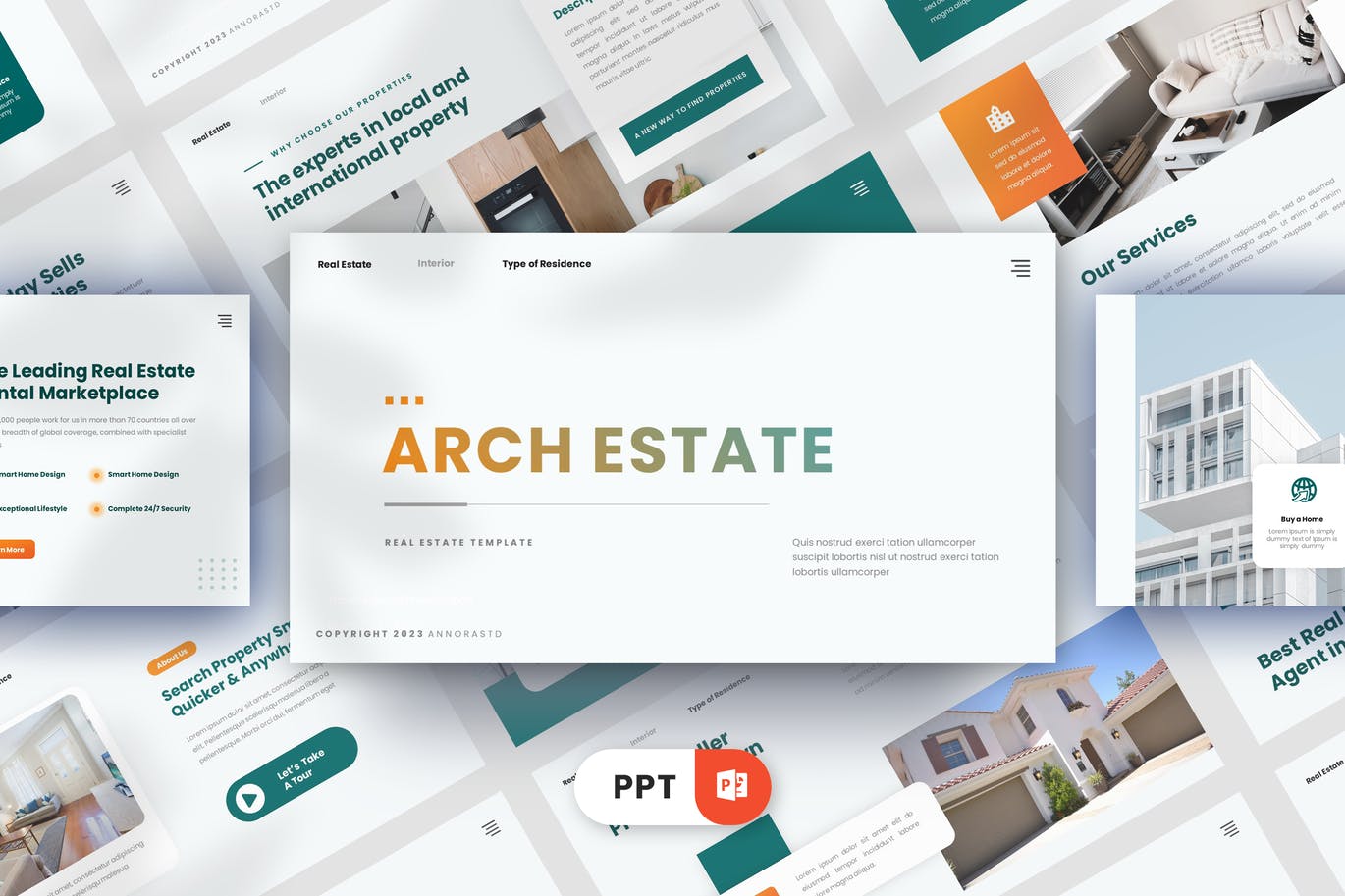 庄园地产业务PPT模板 Arch Estate – Powerpoint Template 幻灯图表 sucaiwan.com