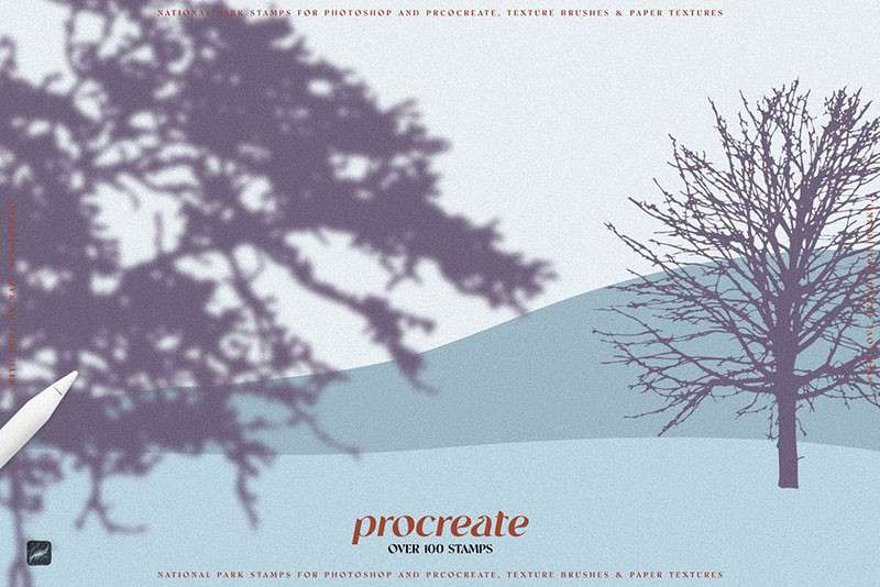 100+自然风景剪影图案Procreate笔刷 笔刷资源 sucaiwan.com