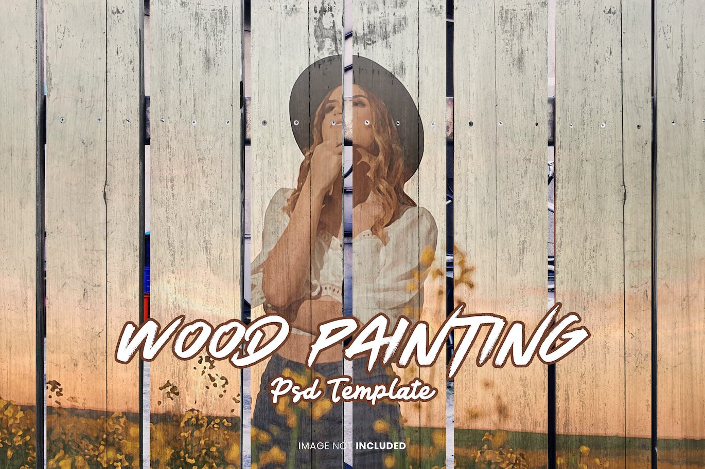 木板背景绘画照片特效PS图层样式 Wood Painting Photo Effect 插件预设 sucaiwan.com