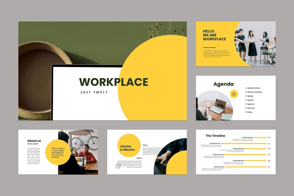 工作场所业务PPT演示幻灯片模板 WorkPlace Business PowerPoint Template 幻灯图表 sucaiwan.com