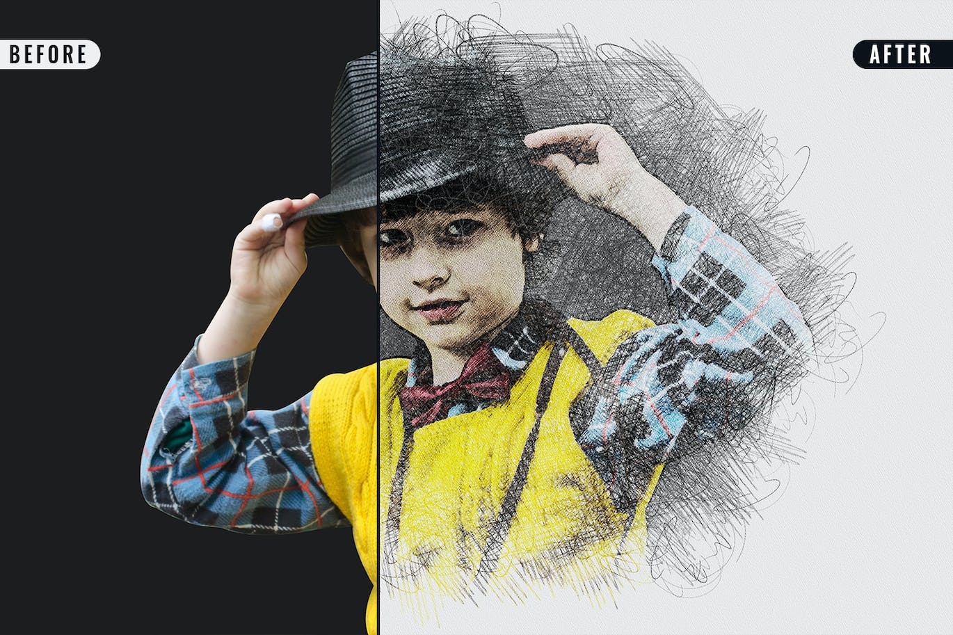 铅笔素描照片效果PS样式 Sketch Photo Effect 插件预设 sucaiwan.com