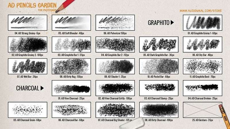 100+铅笔速写PS笔刷工具，TPL格式 笔刷资源 sucaiwan.com