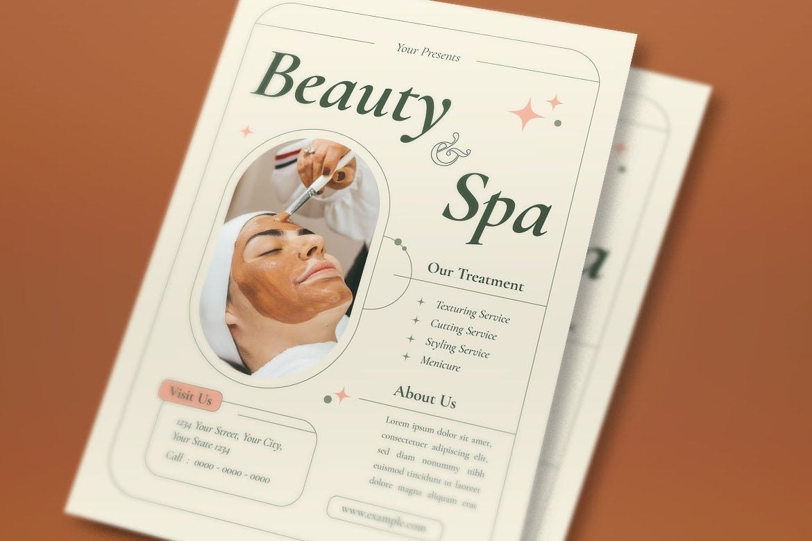 美容和水疗中心宣传单模板 Beauty and Spa Flyer Set 设计素材 sucaiwan.com
