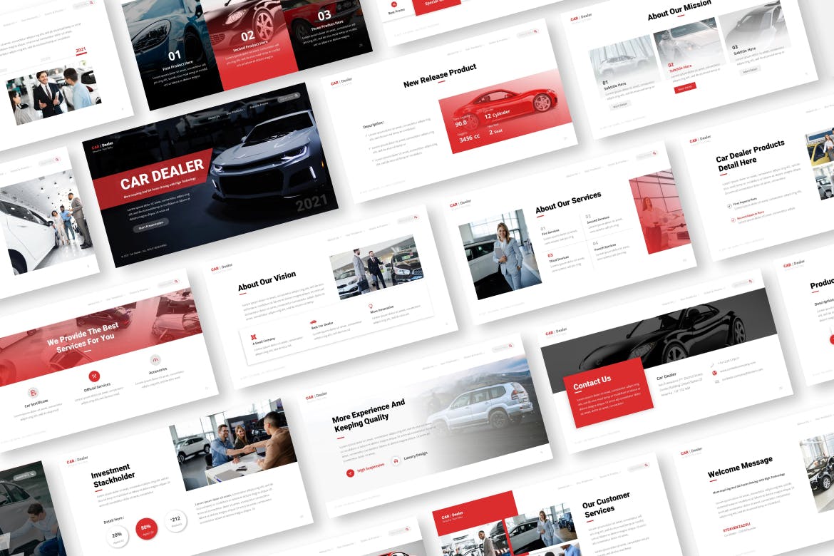 汽车经销商PowerPoint演示文稿模板 Car Dealer Powerpoint Presentation Template 幻灯图表 sucaiwan.com