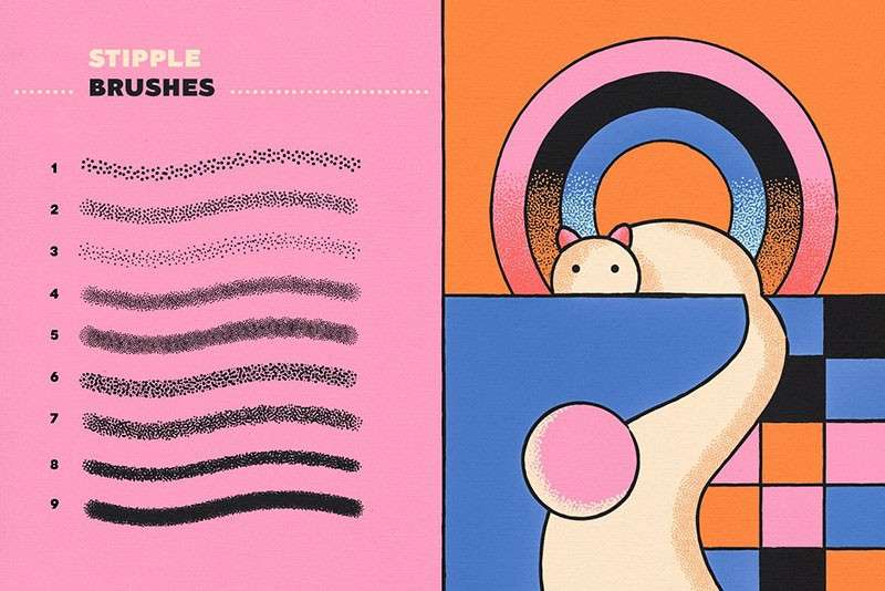 18个点绘波纹Illustrator笔刷 笔刷资源 sucaiwan.com