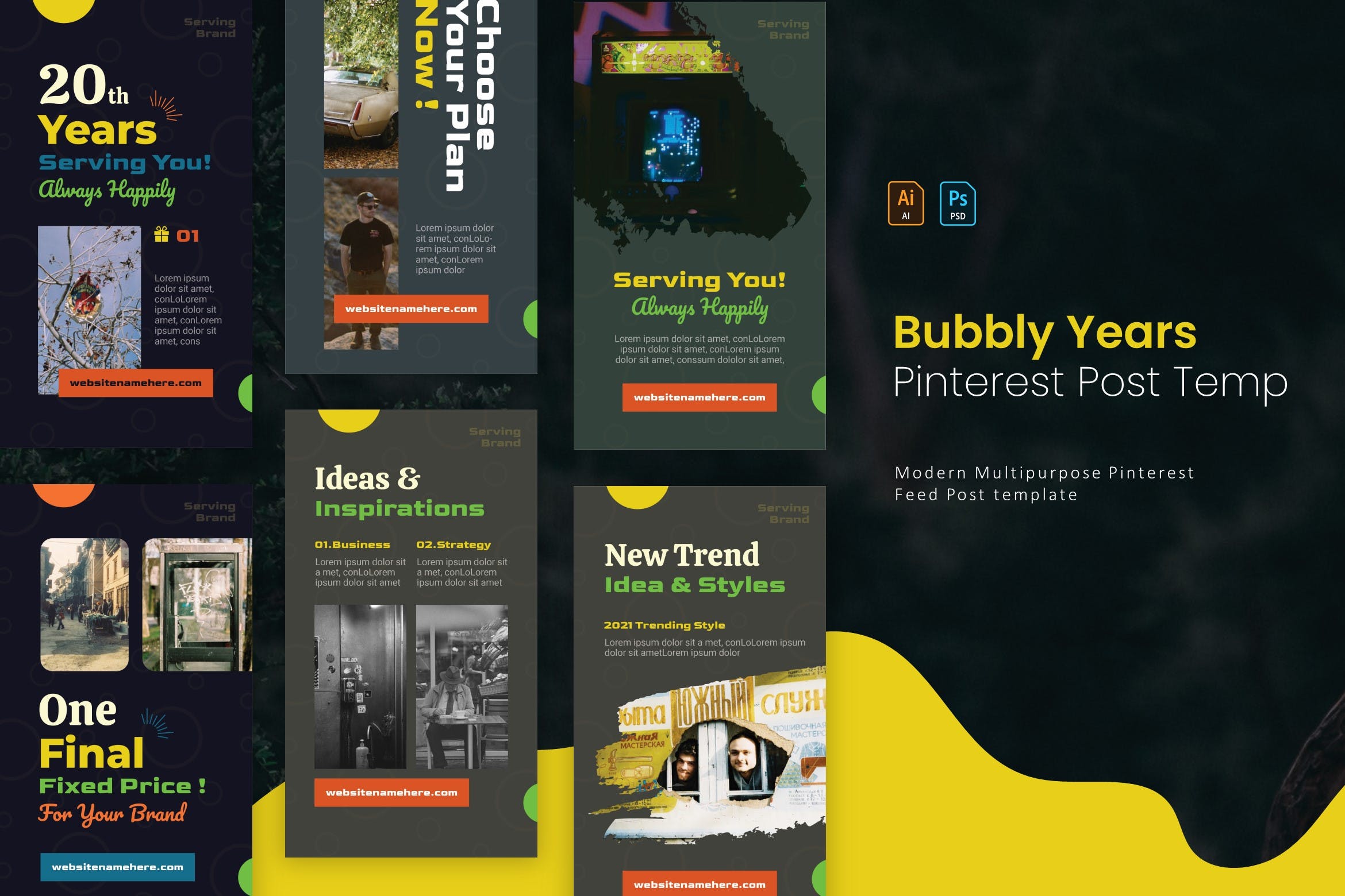 社交Pinterest帖子贴图模板 Bubbly Years | Pinterest Post Template APP UI sucaiwan.com