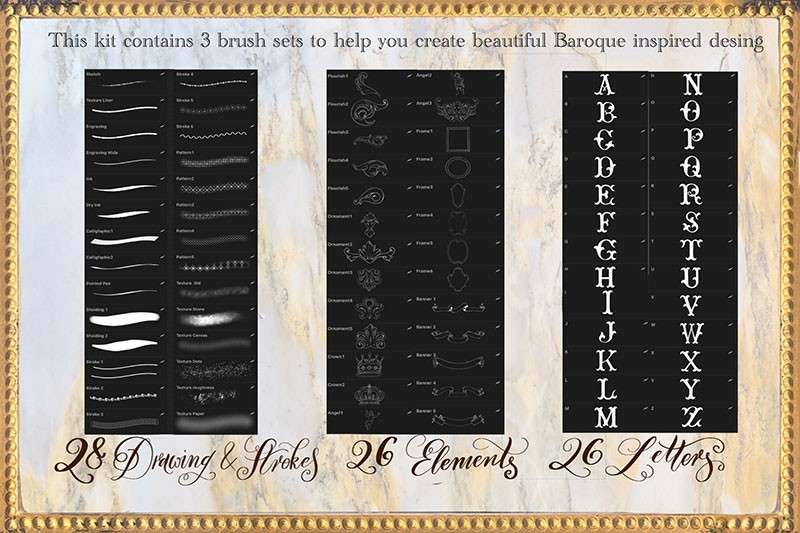 巴洛克艺术字Procreate笔刷套装 笔刷资源 sucaiwan.com