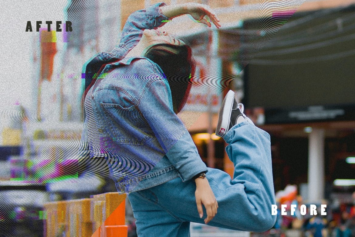 电视故障复古照片效果PS图层样式 Television Glitch Retro Photo Effect 插件预设 sucaiwan.com