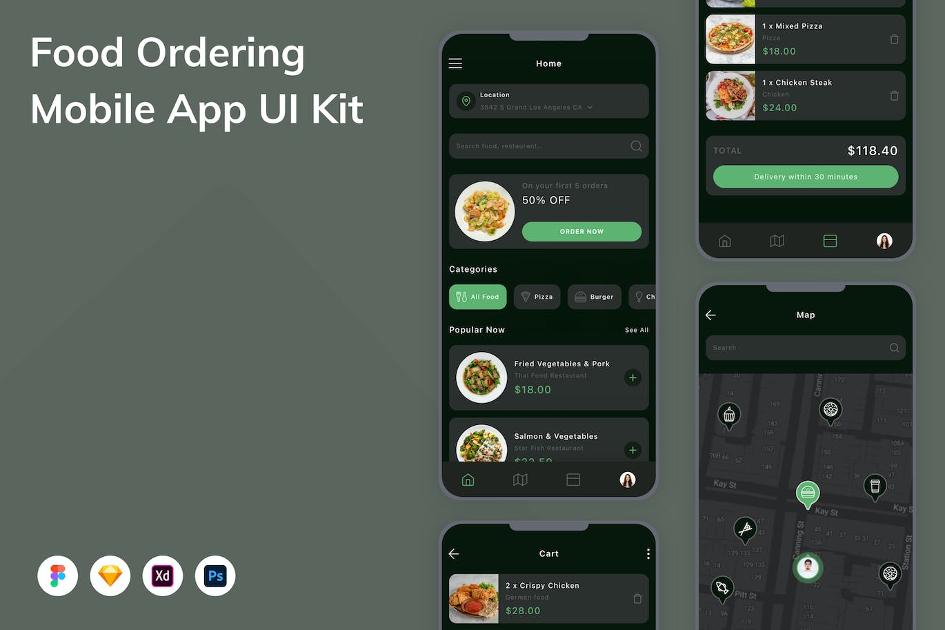 食品订购App应用程序UI设计模板套件 Food Ordering Mobile App UI Kit APP UI sucaiwan.com