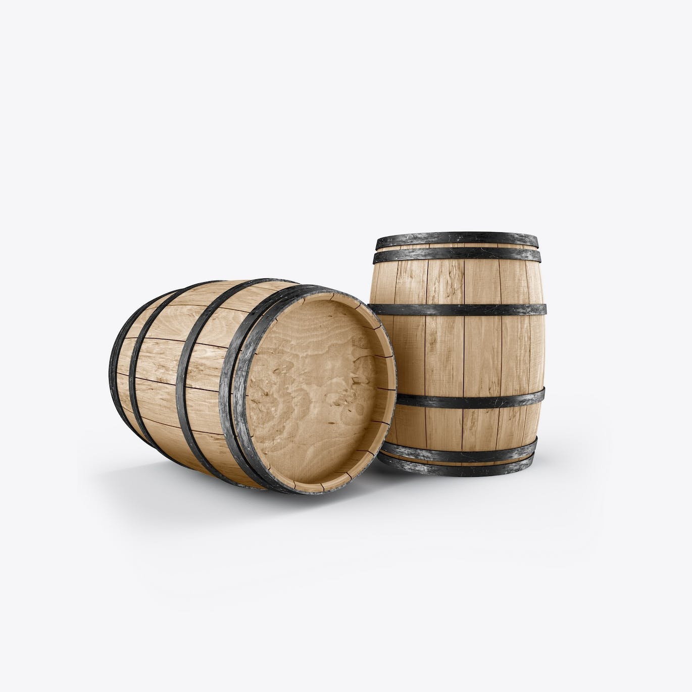 木桶酒桶Logo设计样机 Set Wooden Barrels Mockup 样机素材 sucaiwan.com