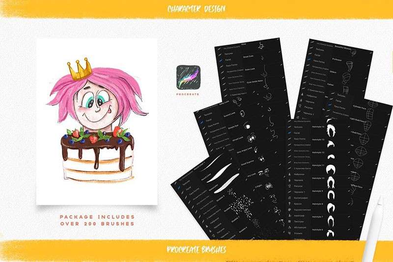 200+卡通人物面部表情Procreate笔刷 笔刷资源 sucaiwan.com