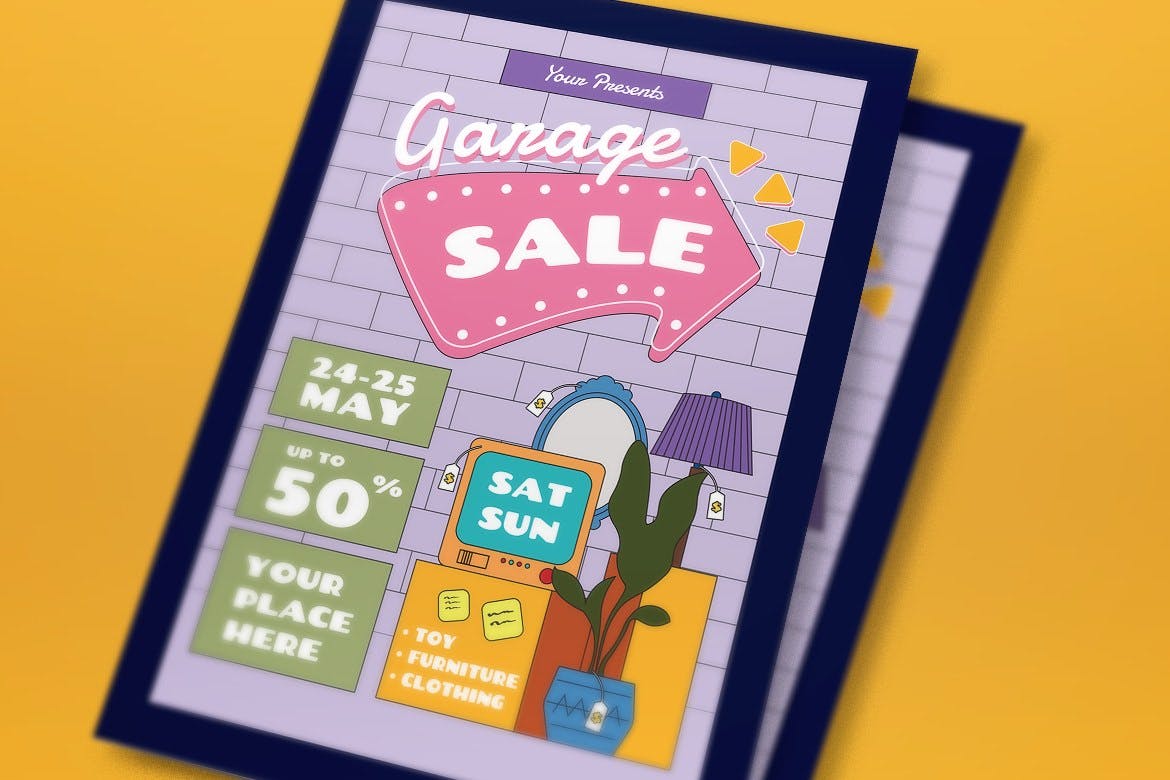 旧货销售宣传单设计模板 Garage Sale Flyer Set 设计素材 sucaiwan.com
