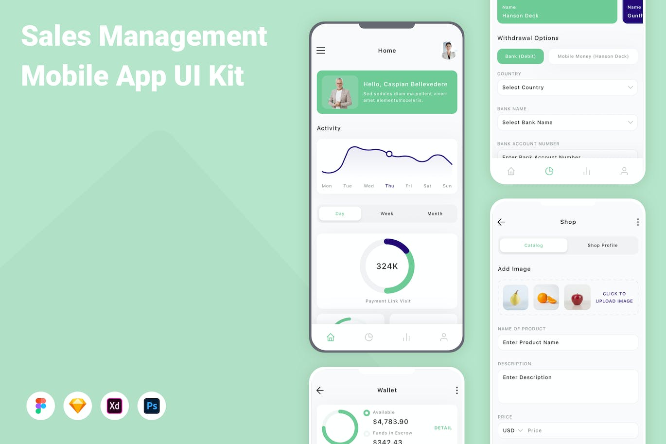 销售管理App手机应用程序UI设计素材 Sales Management Mobile App UI Kit APP UI sucaiwan.com