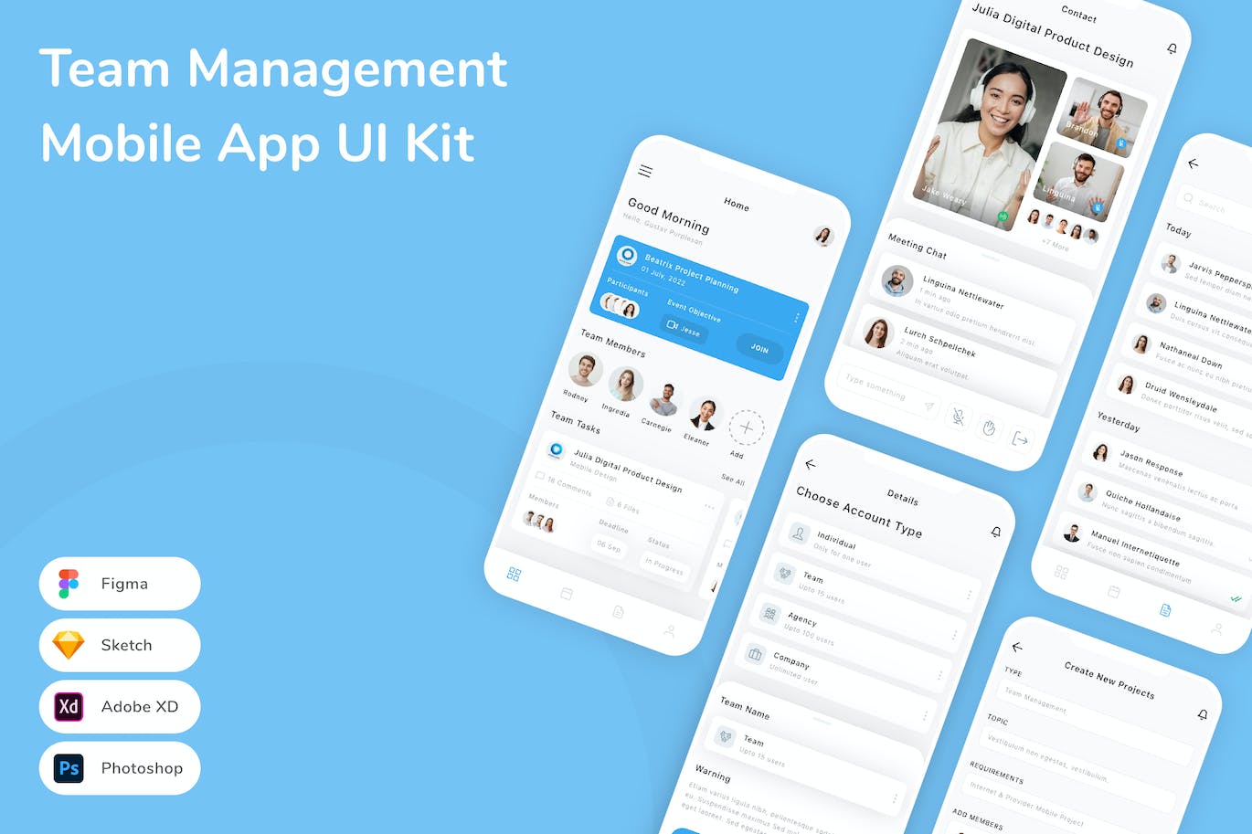 团队管理应用程序App界面设计UI套件 Team Management Mobile App UI Kit APP UI sucaiwan.com