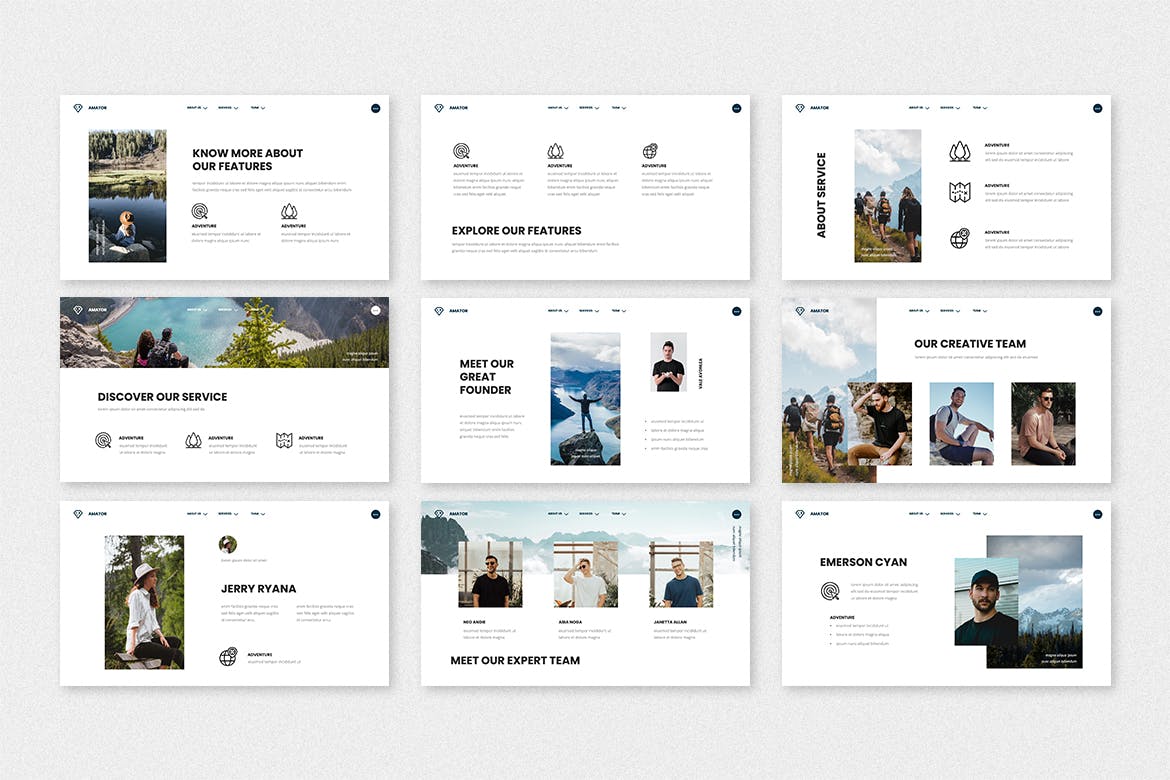 旅行推广PPT幻灯片模板 Amator – Adventure PowerPoint Template 幻灯图表 sucaiwan.com