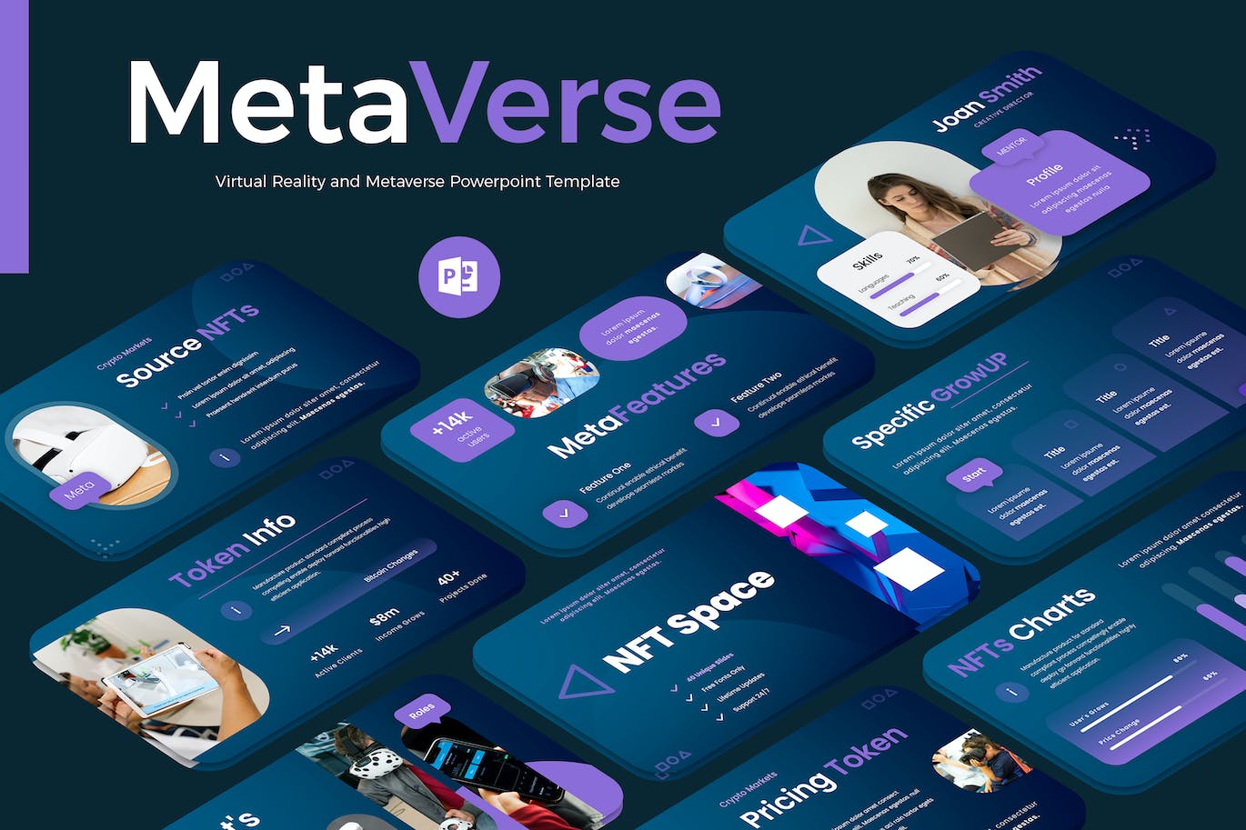 VR虚拟现实&元宇宙PPT设计模板 Virtual Reality and Metaverse Powerpoint Template 幻灯图表 sucaiwan.com