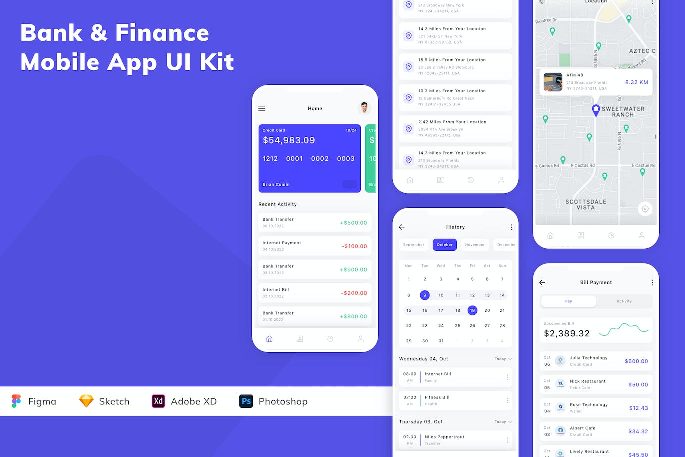 银行金融App应用程序UI设计模板套件 Bank & Finance Mobile App UI Kit APP UI sucaiwan.com