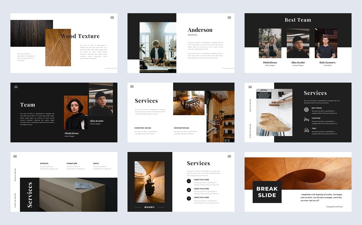 木材家具Powerpoint幻灯片模板 WOODY – Wood PowerPoint Presentation Template 幻灯图表 sucaiwan.com