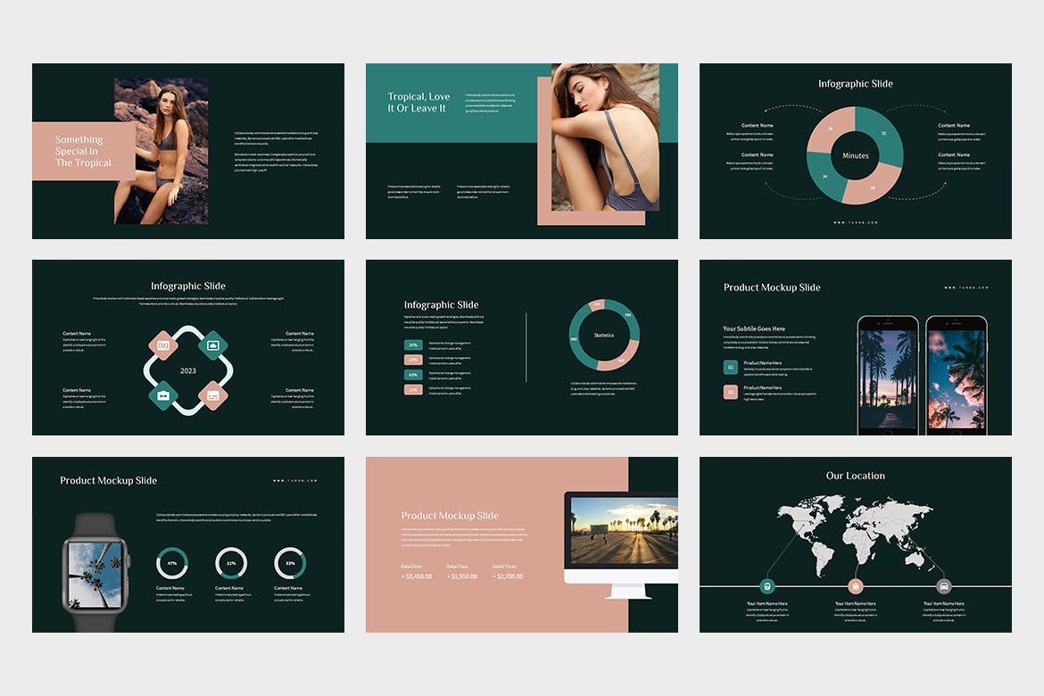 热带旅行Lookbook幻灯片演示PPT模板 Tuvoa : Tropical Lookbook Powerpoint Template 幻灯图表 sucaiwan.com