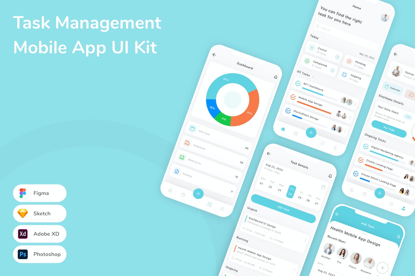 任务管理应用程序App界面设计UI套件 Task Management Mobile App UI Kit APP UI sucaiwan.com