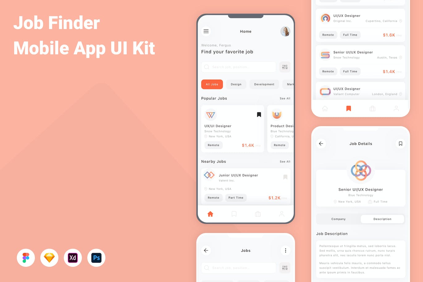 招聘求职应用程序App界面设计UI套件 Job Finder Mobile App UI Kit APP UI sucaiwan.com