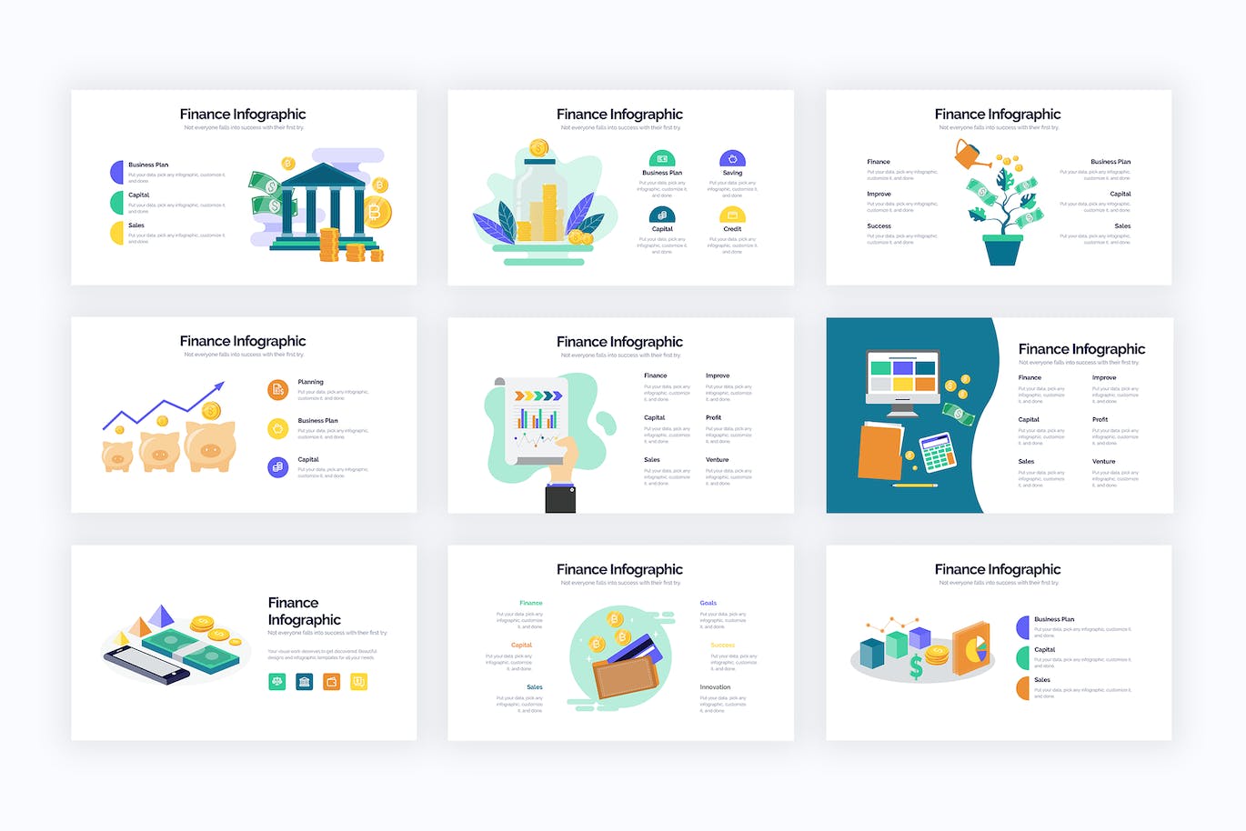 金融业务发展信息图表设计AI矢量模板 Business Finance Illustrator Infographics 幻灯图表 sucaiwan.com