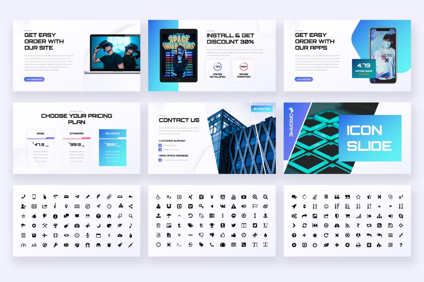 游戏制作工作室PPT模板下载 ORIGAME – Gaming Studio Powerpoint Template 幻灯图表 sucaiwan.com