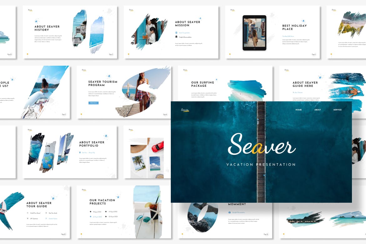 旅行度假笔刷PPT幻灯片模板素材 Seaver – Vacation Presentation PowerPoint 幻灯图表 第2张-素材湾丨精选海外优质设计素材资源 旅行度假笔刷PPT幻灯片模板素材 Seaver – Vacation Presentation PowerPoint 幻灯图表 sucaiwan.com