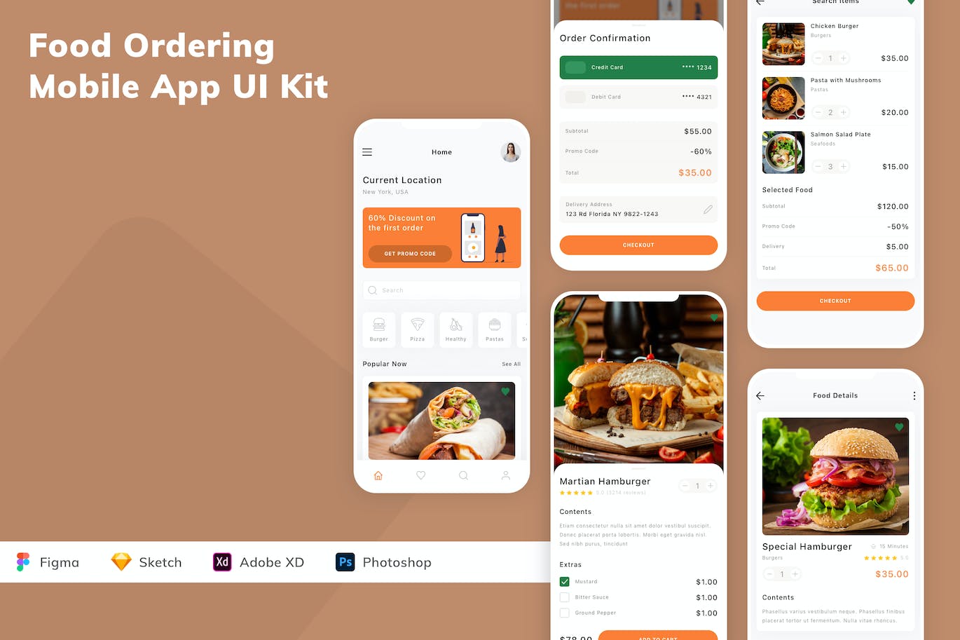 订餐点餐移动应用程序App UI设计套件 Food Ordering Mobile App UI Kit APP UI sucaiwan.com