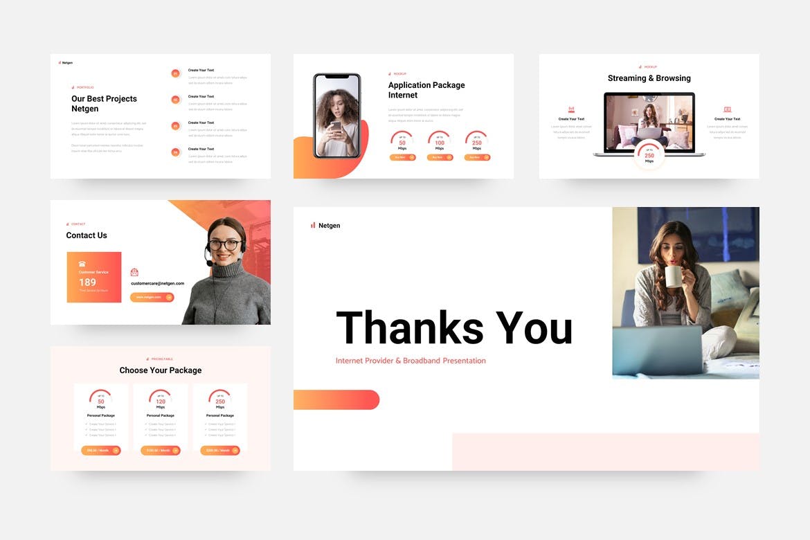 互联网提供商和电信PPT创意模板 Netgen – Internet Provider & Telecom PowerPoint 幻灯图表 sucaiwan.com