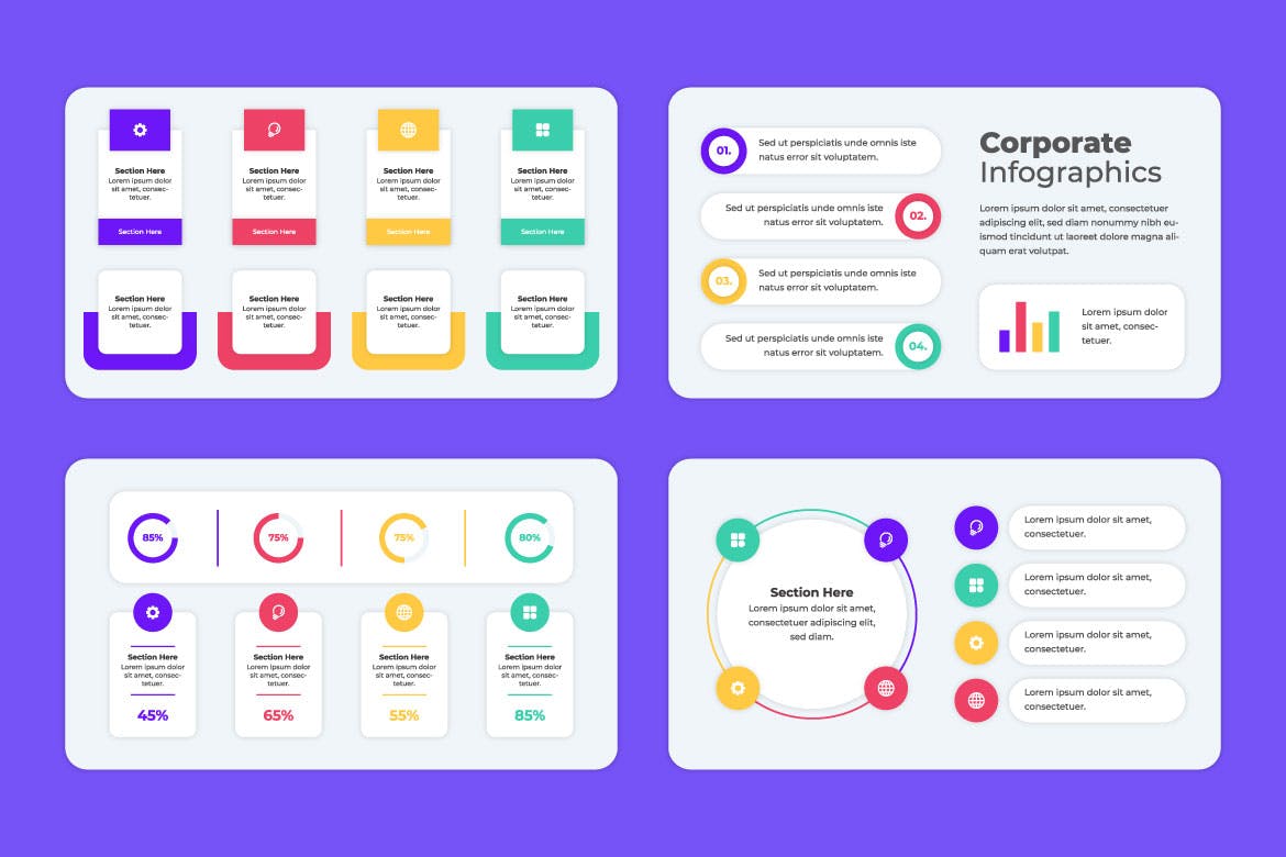 4个高级商业数据展示信息图表模板 Business Infographics 幻灯图表 sucaiwan.com