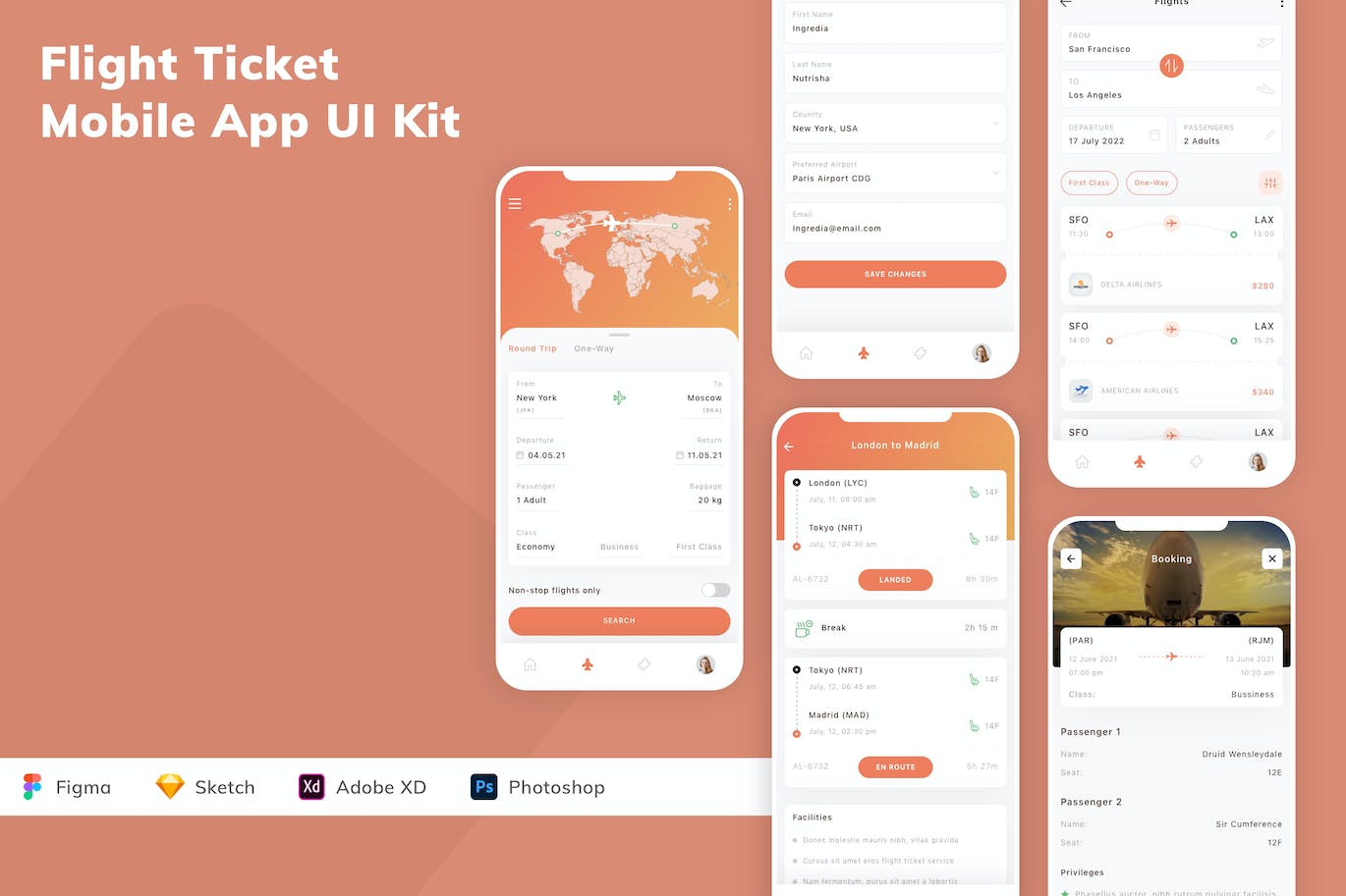 订机票App应用程序UI设计模板套件 Flight Ticket Mobile App UI Kit APP UI sucaiwan.com