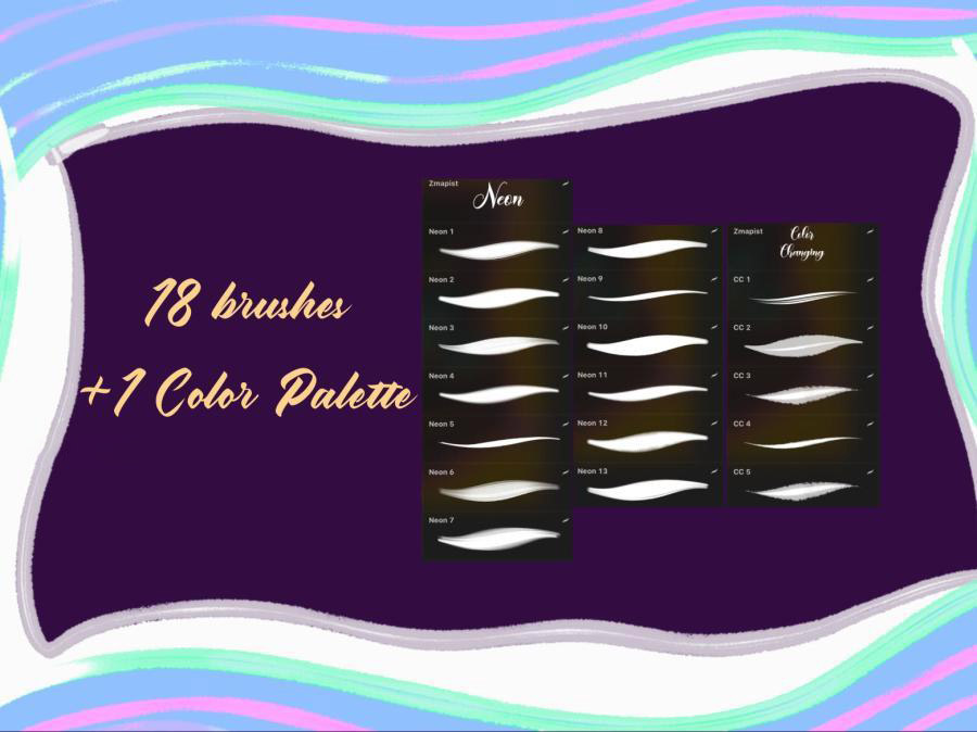 Procreate笔刷-霓虹灯艺术灯条笔刷素材及色卡 笔刷资源 sucaiwan.com
