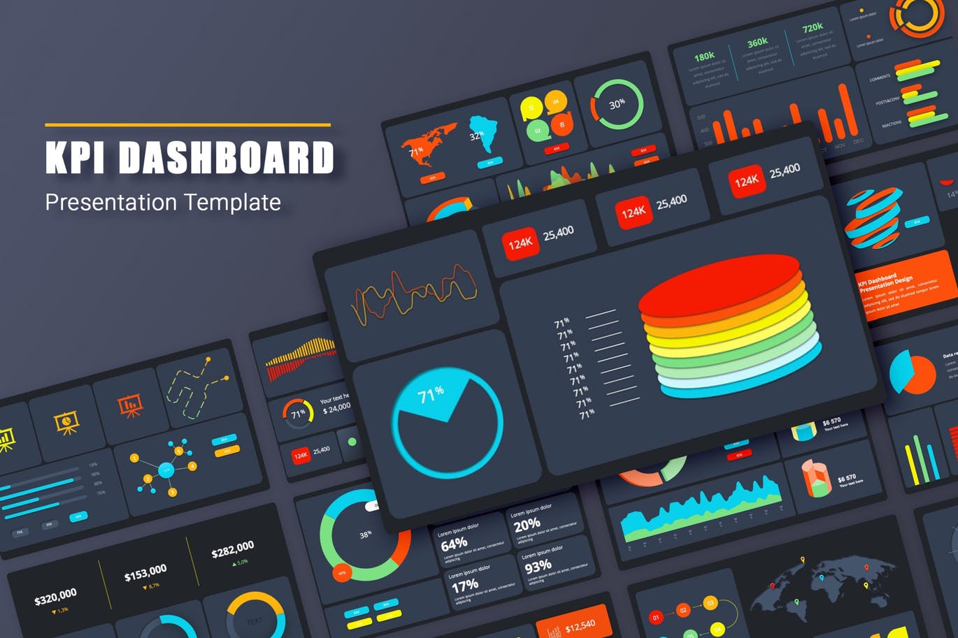 KPI仪表盘多用途PowerPoint演示模板 KPI Dashboard PowerPoint Template 幻灯图表 sucaiwan.com