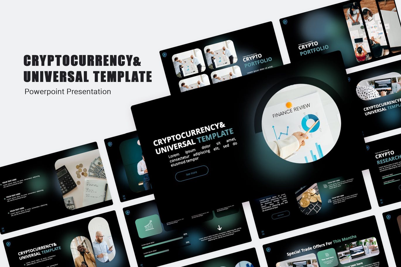 加密货币多用途PPT设计模板 Cryptocurrency PowerPoint Template 幻灯图表 sucaiwan.com