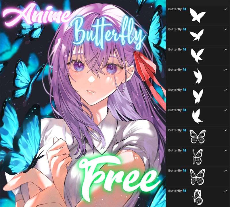 6个蝴蝶图案Procreate笔刷 笔刷资源 sucaiwan.com