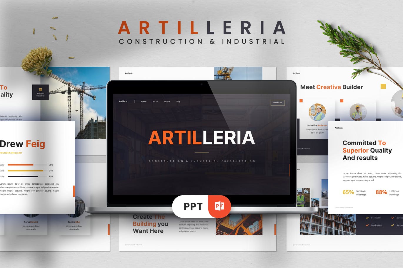 建筑和工业PowerPoint演示文稿模板 Artilleria – Construction Powerpoint Template 幻灯图表 第1张-素材湾丨精选海外优质设计素材资源 建筑和工业PowerPoint演示文稿模板 Artilleria – Construction Powerpoint Template 幻灯图表 sucaiwan.com