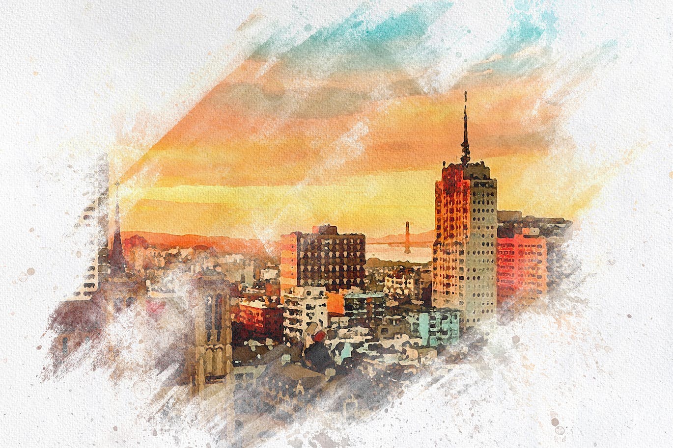 水彩画照片特效PS图层样式 Watercolor Canvas Photo Effect 插件预设 sucaiwan.com