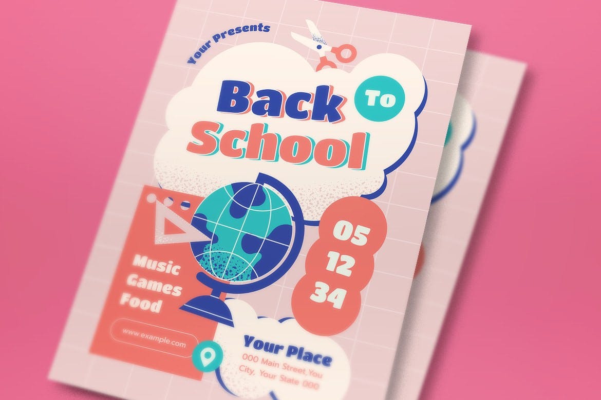 返校海报传单设计模板 Back To School Flyer Set 设计素材 sucaiwan.com
