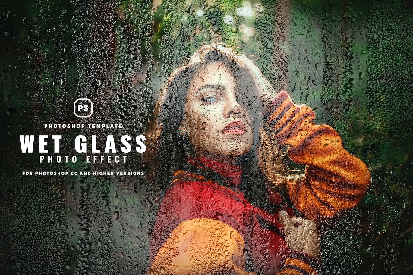 雨滴玻璃照片特效PS图层样式 Wet Glass Photo Effect 插件预设 sucaiwan.com