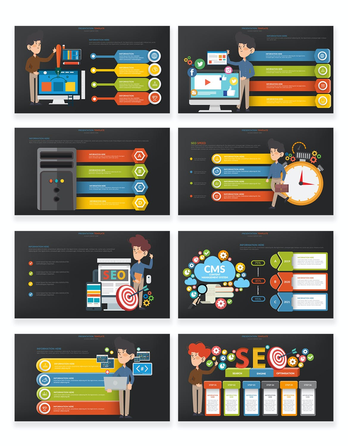 SEO动画图表PPT演示幻灯片模板 SEO Infographic Powerpoint Template 幻灯图表 sucaiwan.com