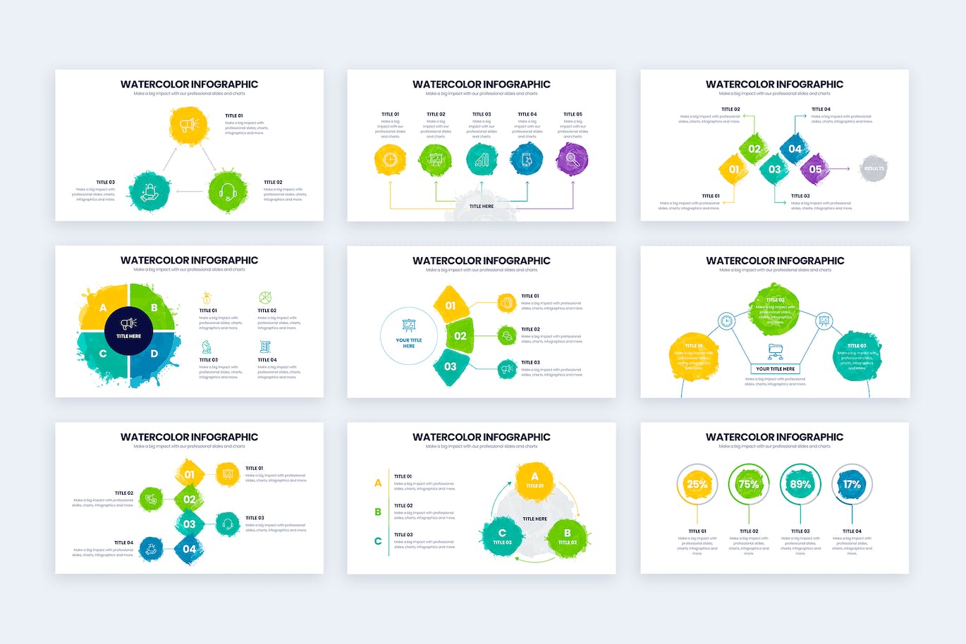 美学水彩信息图表设计AI矢量模板 Aesthetic Watercolor Illustrator Infographics 幻灯图表 sucaiwan.com