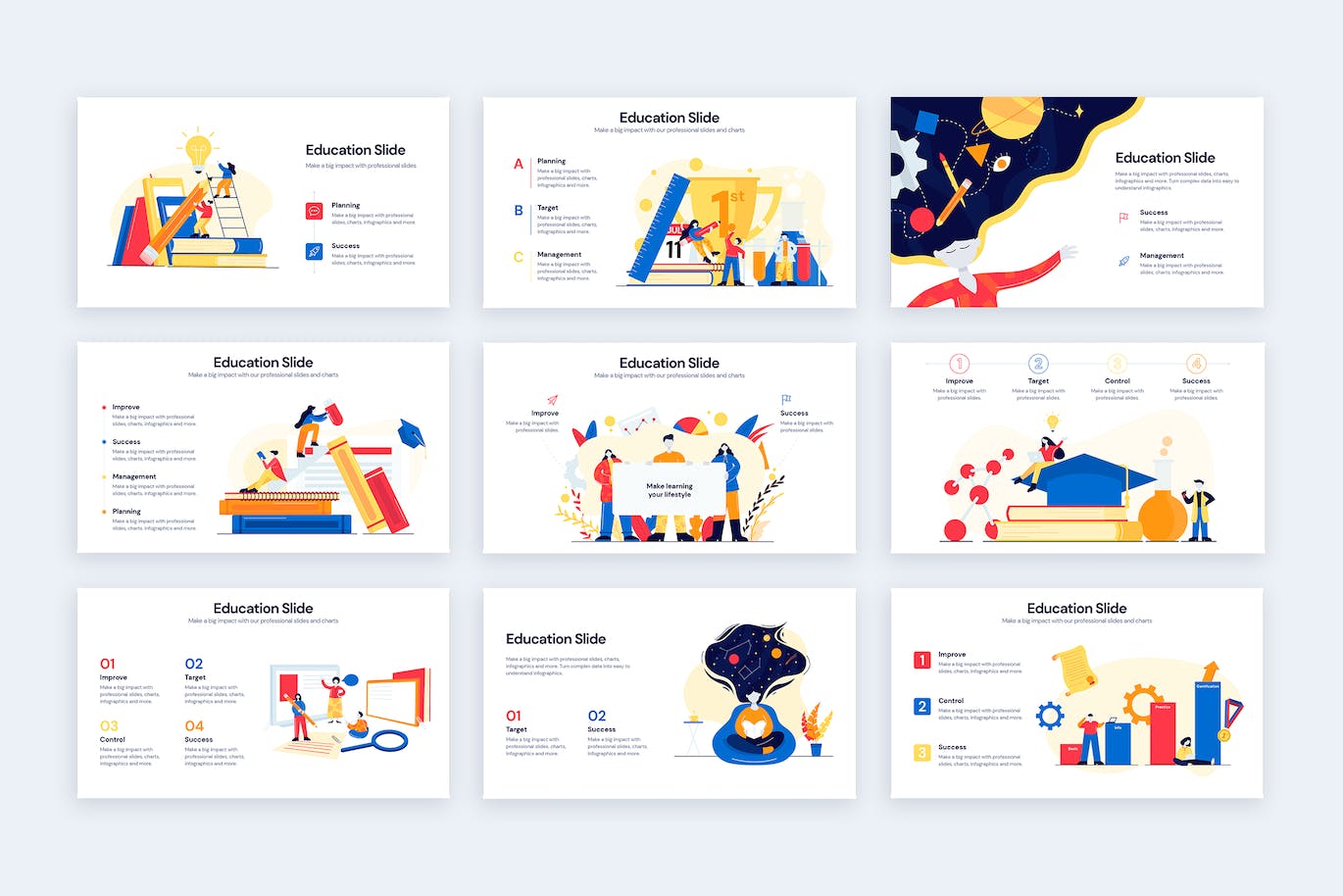 现代教育幻灯片信息图表设计AI矢量模板 Education Slides Illustrator Infographics 幻灯图表 sucaiwan.com